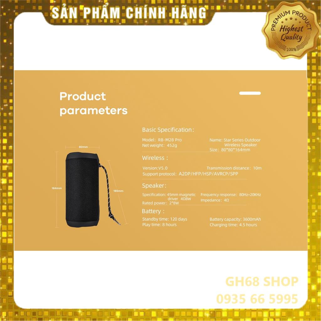 Loa bluetooth RB - M28 Pro chính hãng Remax, Chống Nước Chất lượng Âm Thanh Tuyệt Đỉnh