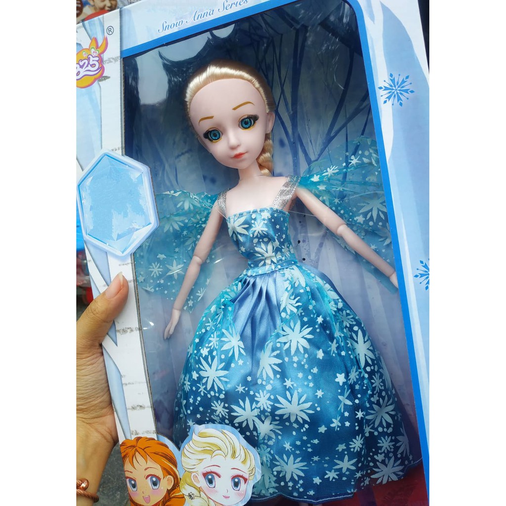 Búp bê Nữ hoàng Băng giá Frozen Elsa mắt ngọc váy xanh cánh tiên cử động linh hoạt cao 40 cm