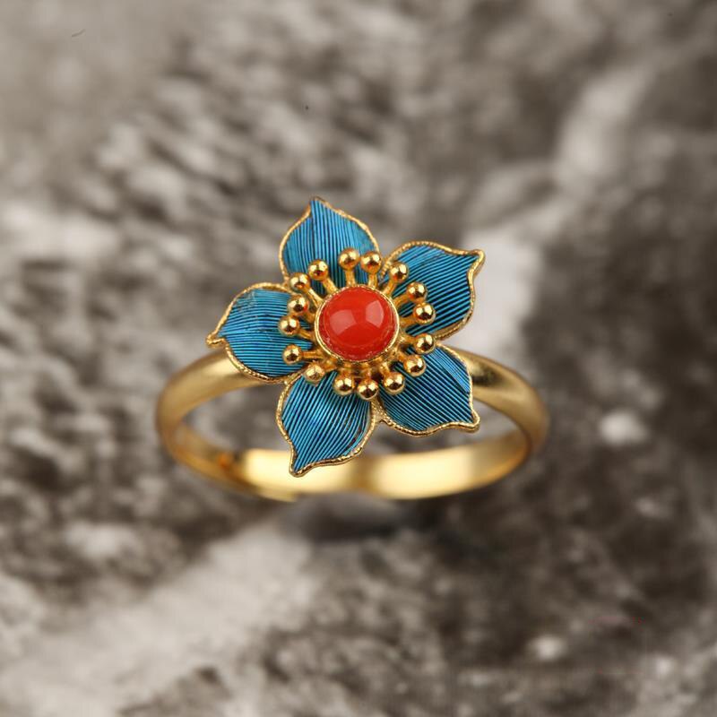 Niche Nhẫn Bạc Sterling 925 Hình Hoa Đào Phong Cách Âu Mỹ / Trung Hoa Cổ Điển Làm Quà Tặng Valentine Cho Cặp Đôi