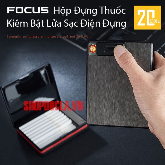 (Video Review)Hộp Đựng Thuốc Lá Kiêm Châm Điện Focus Đựng 20 Điếu Chống Nước Nhẹ Sang Trọng 051