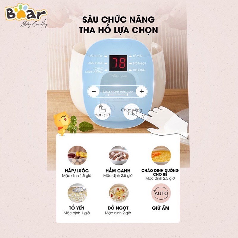 Nồi Nấu Cháo Chậm BEAR 0.8 lít[Hàng Sẵn,Bản Quốc Tế]