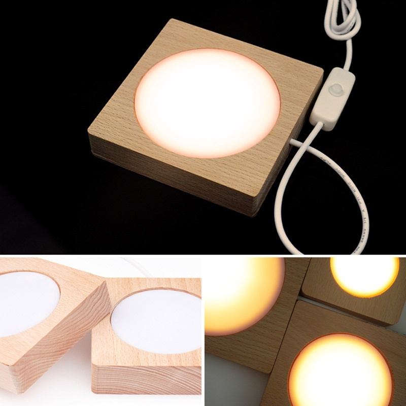 Đế Gỗ Trưng Bày Đèn LED Bằng Thủy Tinh Và Đế Gỗ