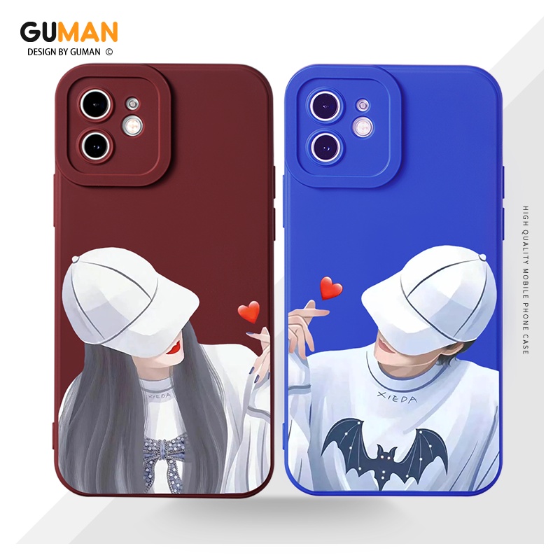Ốp lưng GUMAN silicon mềm chống bẩn viền vuông ngộ nghĩnh nam nữ yêu nhau cặp đôi dễ thương đẹp cho iPhone 13 12 11 Pro Max SE 2020 X XR XS 8 7 ip 6S 6 Plus kute XYM537