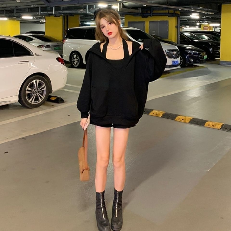 COZOK Set áo hoodie không tay + áo khoác ngoài thời trang dành cho nữ