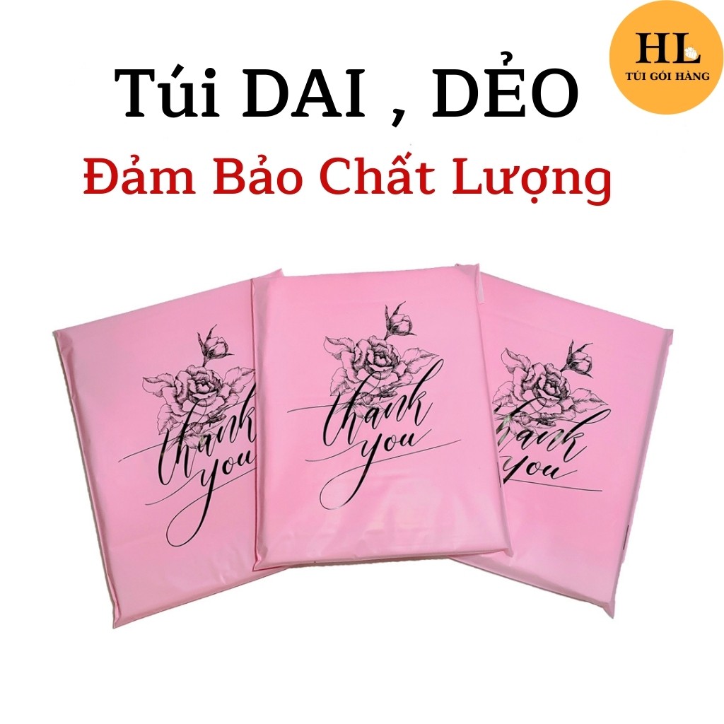 Túi gói hàng hồng pastel chất liệu cao cấp in thank you hoa văn size 25x35 TUIGOIHANGHL