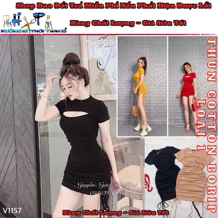 Đầm body ngắn tay xẻ ngực rút dây mẫu mới thời trang 2020 | BigBuy360 - bigbuy360.vn