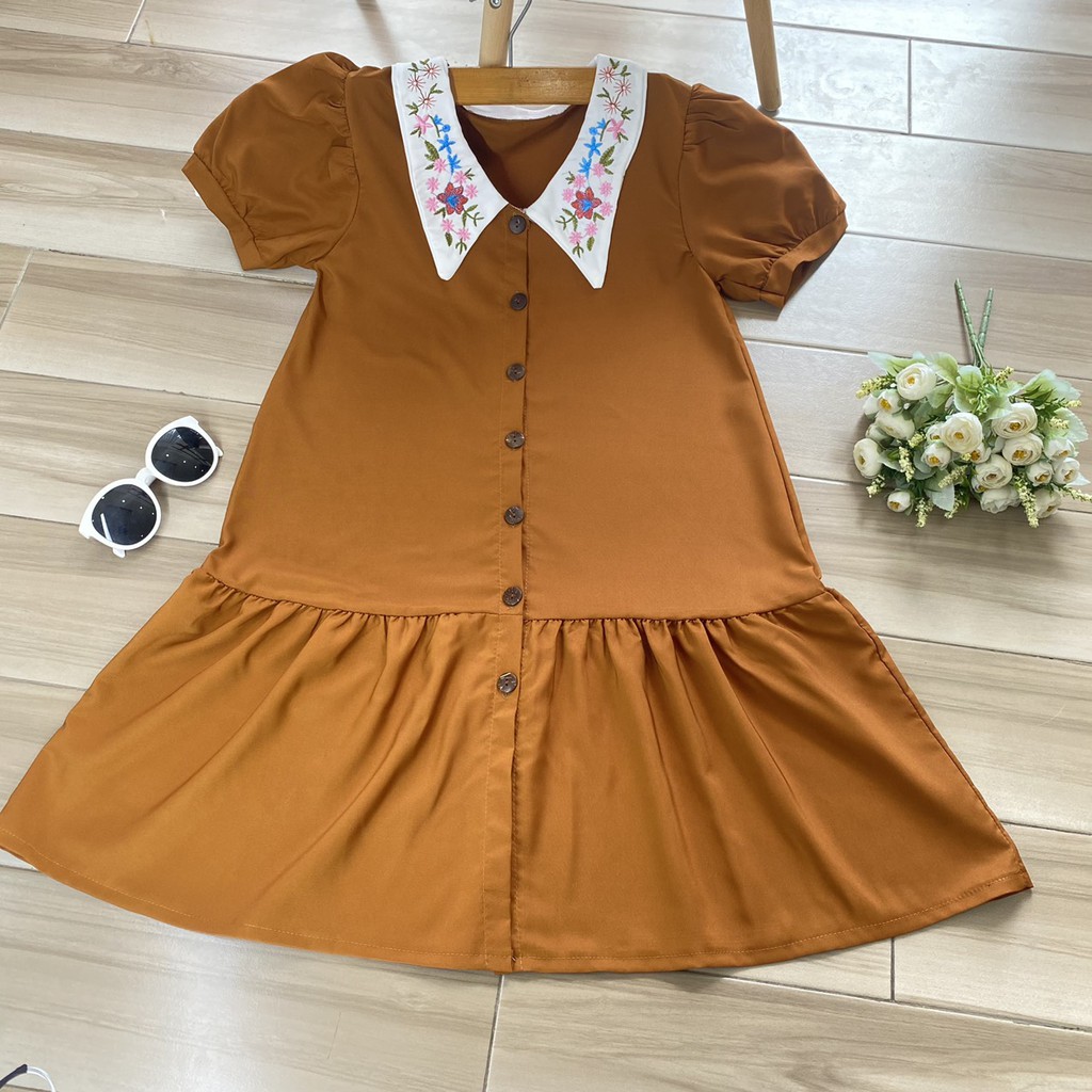 Đầm babydoll dáng rộng cổ thêu hoa LALI NHD31