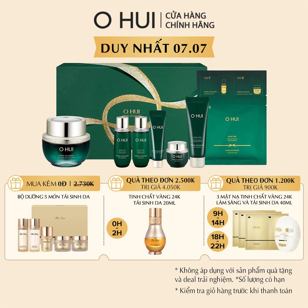 Bộ 7 món cấp ẩm và ngăn ngừa lão hóa toàn diện OHUI Prime Advancer Ampoule Capture Cream Set