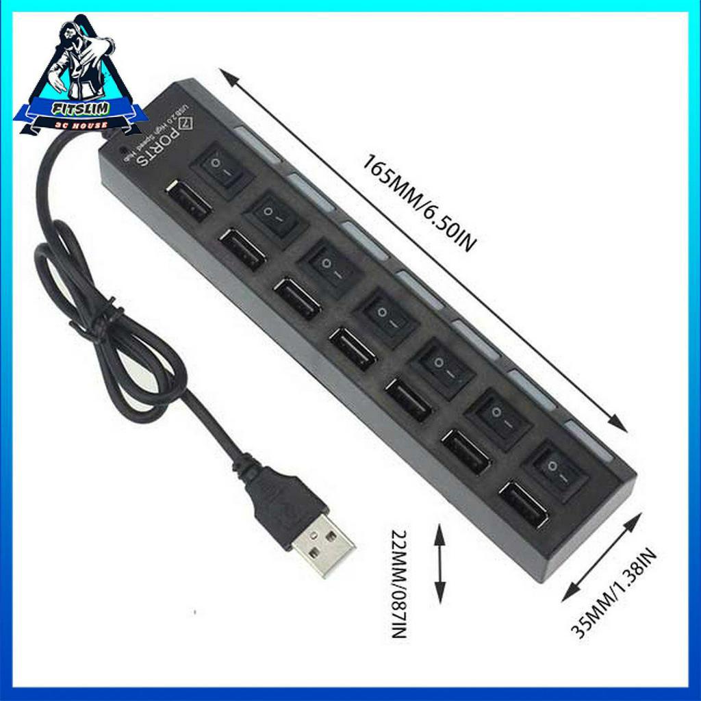 Hub nguồn chuyển đổi 7 cổng USB 2.0 có công tắc tắt/ mở và chỉ báo LED dành cho máy tính để bàn máy tính xách tay
