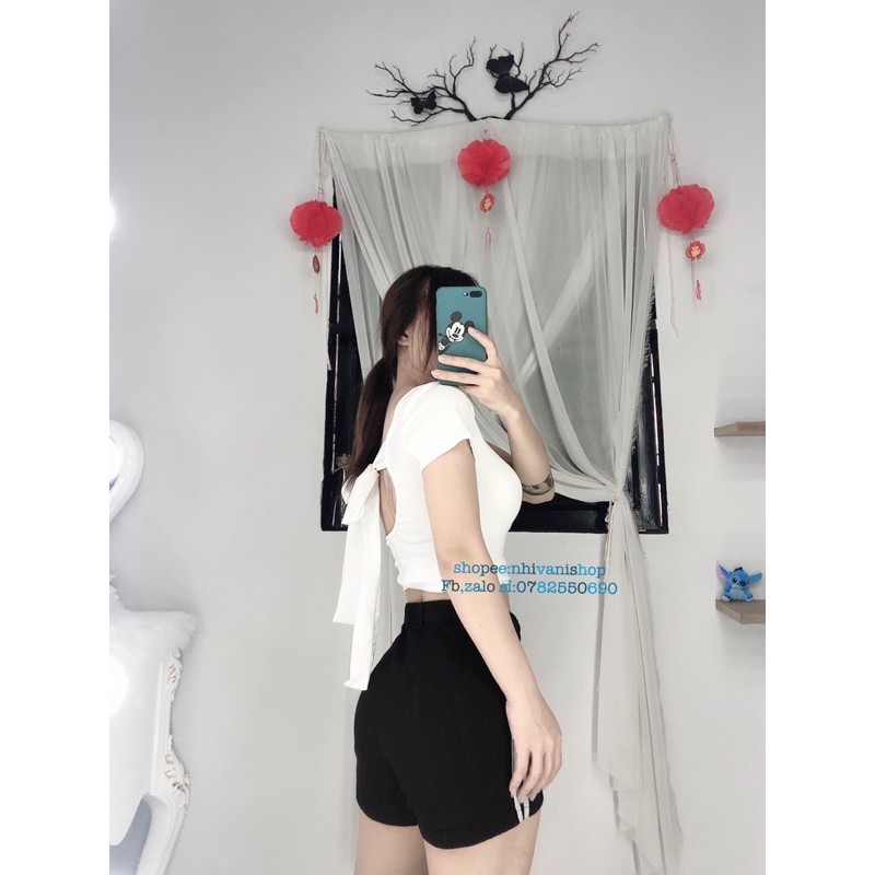 áo croptop hở lưng cột nơ xinh (không có mút ngực)