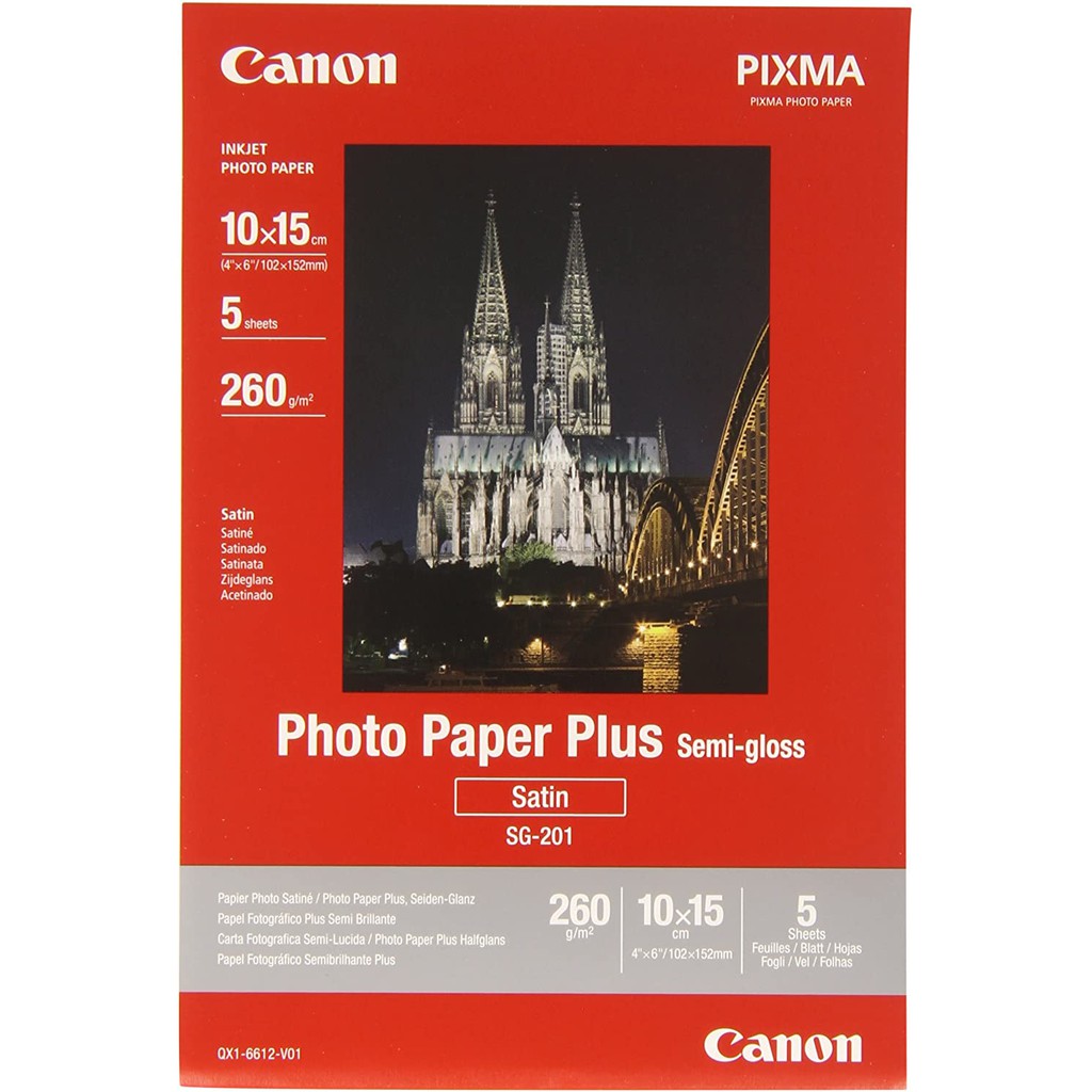 Giấy in ảnh kts chính hãng Canon SG-201, Photo Paper Plus, khổ 10x15cm, hộp 50 tờ