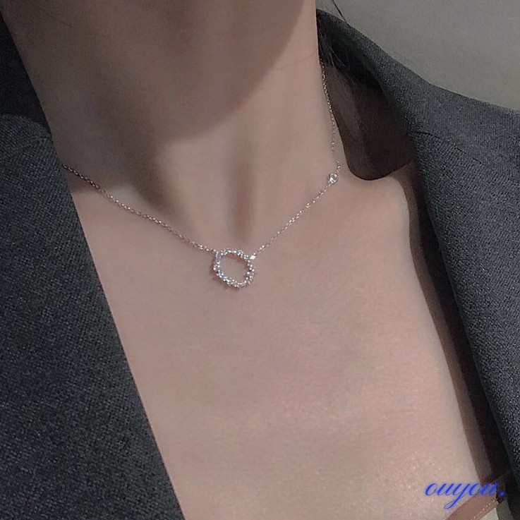 Dây chuyền mặt tròn đính đá phong cách Hàn Quốc OUYOU