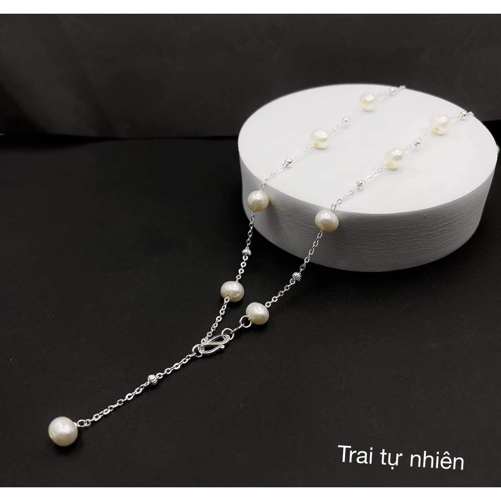 Vòng cổ trai thật tự nhiên nước ngọt phối BẠC TA shop cam kết trai thật bạc chuẩn