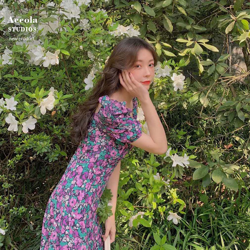 Đầm Hoa Mỏng Chiết Eo Thời Trang Xinh Xắn Cho Nữ