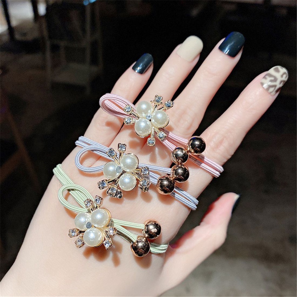 Dây Buộc Tóc Co Giãn Đính Hạt Ngọc Trai Màu Sắc Ngẫu Nhiên Cho Nữ