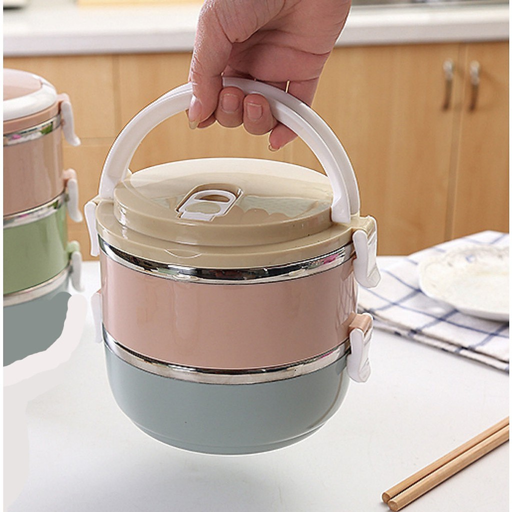 Hộp Mang Cơm, Cặp Lồng Cơm 2 Tầng Ruột Inox Lunch Box, Siêu Tiện Dụng, Giữ Nhiệt  Cực Kỳ Hiệu Quả