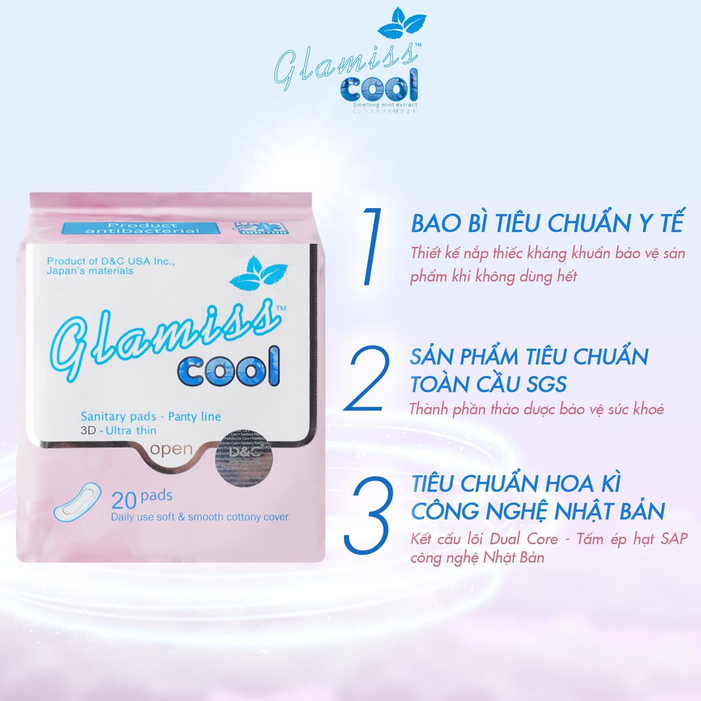 Bộ 2 gói băng vệ sinh thảo dược Glamiss Cool hàng ngày 16cm hương thơm bạc hà siêu mỏng, siêu nhẹ Decano Store