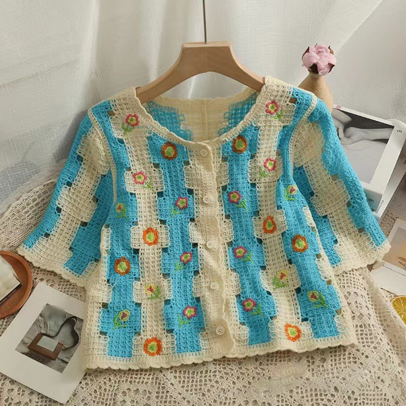 Áo Cardigan Dệt Kim Thêu Hoa Phong Cách Retro Cho Nữ