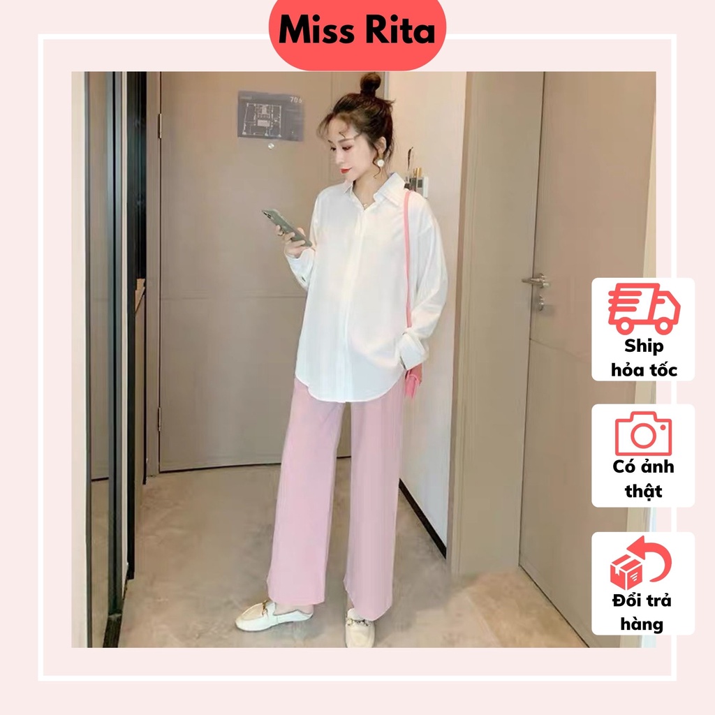 Áo sơ mi bầu thiết kế MISS RITA tay dài dáng suông cổ đức thiết kế bởi Đầm Bầu Nhung Huấn