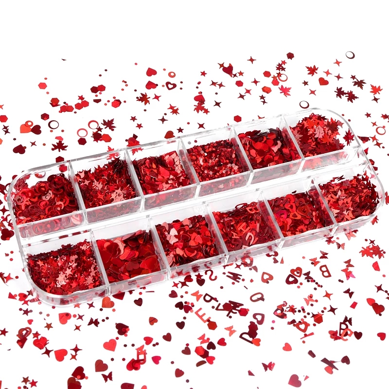 [Hàng mới về] Hộp sequin đính móng trang trí nghệ thuật 3D chia 12 ô xinh xắn thời trang