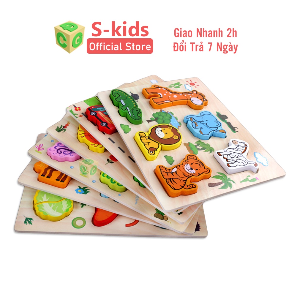 Xếp Hình Gỗ Nổi S-Kids, Đồ Chơi Bảng Ghép Hình Nhiều Chủ Đề Cho Bé..