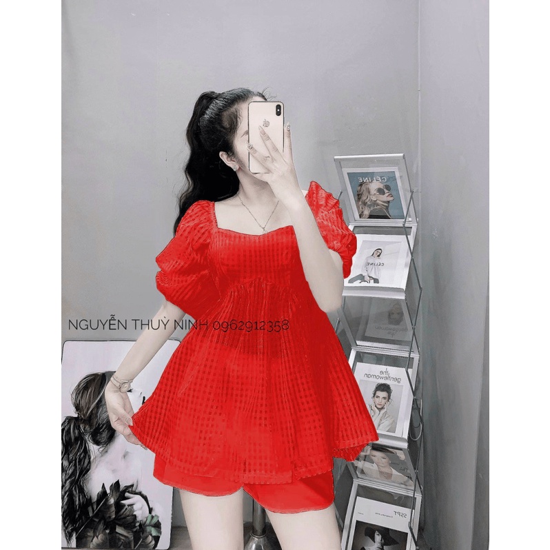 SET ĐỒ (VÁY TRỄ VAI/ QUẦN ĐÙI) PHỐI HOẠ TIẾT Ô VUÔNG SIÊU HOT, MẶC SIÊU DỄ CHỊU ( ĐI CHƠI/ DÃ NGOẠI/ DẠO PHỐ ) ĐA DẠNG S