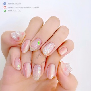 [Mã NHUQAD giảm 10% đơn 100k] [ Nail box ] Nailbox móng úp thiết kế sẵn tone hồng charm gấu lấp lánh