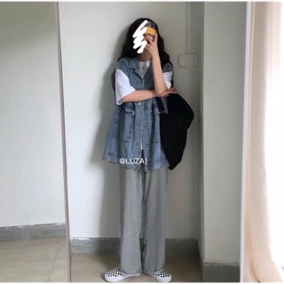 [HÀNG CÓ SẴN] Áo khoác gile jean nữ freesize form rộng thời trang   - kèm ảnh thật