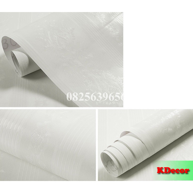 10 mét giấy dán tường sẵn keo hoa văn 3d trắng siêu đẹp