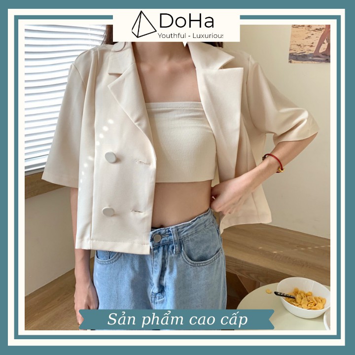 Áo Blazer Nữ Ngắn Tay [CAO CẤP] Dáng Ngắn Phối 2 Nút Mẫu Mới Áo Vest Nữ Khoác Ngoài DOHA STORE | BigBuy360 - bigbuy360.vn