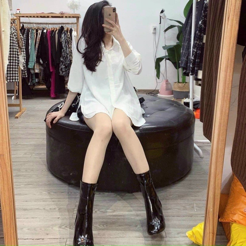 Áo sơ mi nữ dài tay TRƠN Basic Unisex Dáng Rộng Trắng và Đen Kiểu áo sơ mi nữ tay dài form rộng suông beautyonevn | BigBuy360 - bigbuy360.vn