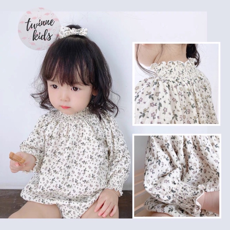 Bộ body hoa nhí, bộ đồ liên thân sơ sinh chất liệu xô muslin bé gái 0-24 tháng