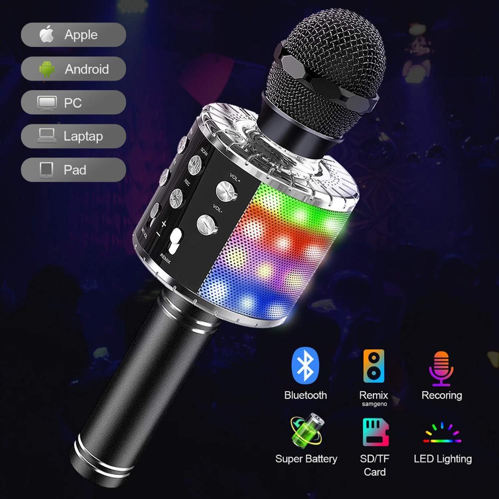 Micrô Karaoke Không dây Đèn LED Nâng cấp Mới Loa Bluetooth KTV Hát Nhạc Mikrofon WS858