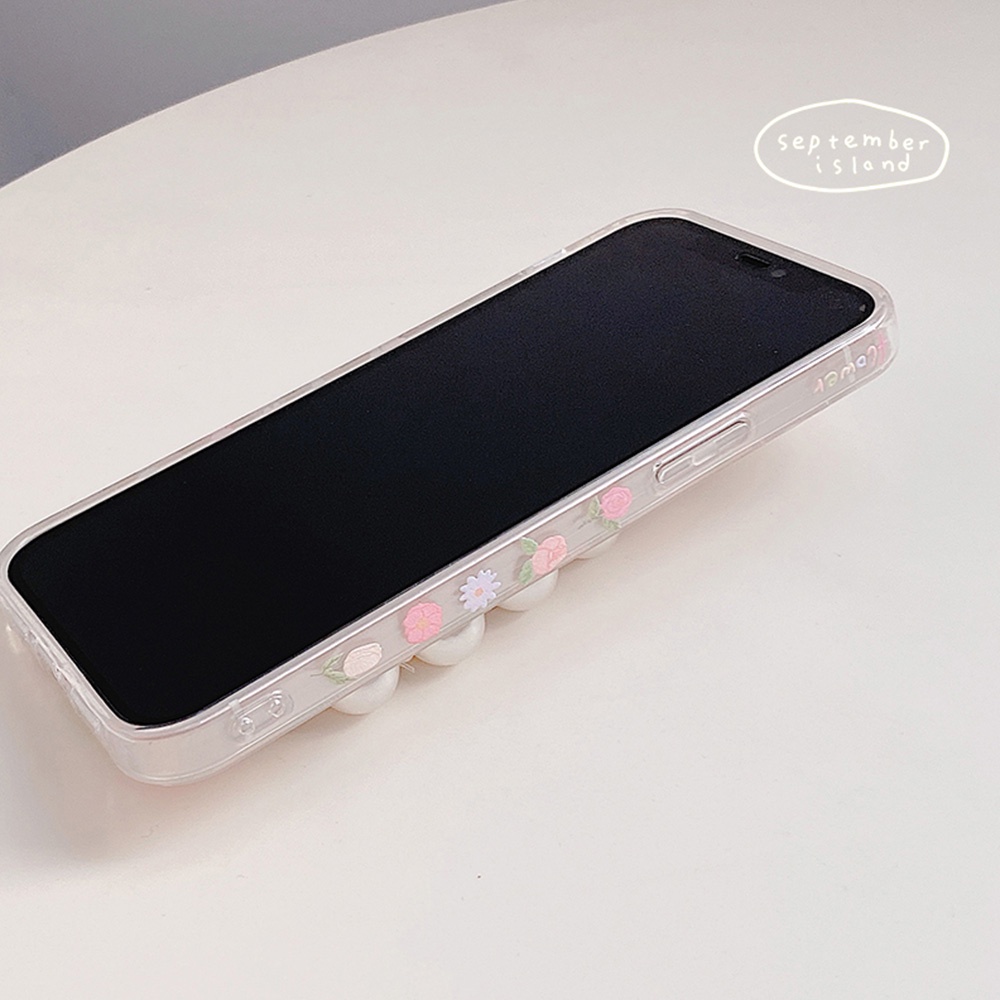 Ốp Điện Thoại TPU Dẻo Họa Tiết Hoa Đính Ngọc Trai Chống Sốc Kèm Vòng Đeo Tay Cho IPhone 14 13 12 11 Pro Max X Xs XR 8 7 Plus