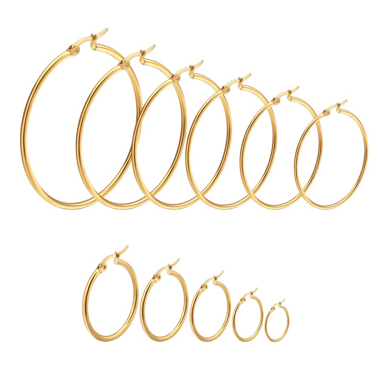 Khuyên Tai Tròn Bằng Thép Titan Không Gỉ 13 / 23 / 33 / 43 / 53 / 63 MM Phong Cách Punk Dành Cho Thanh Thiếu Niên