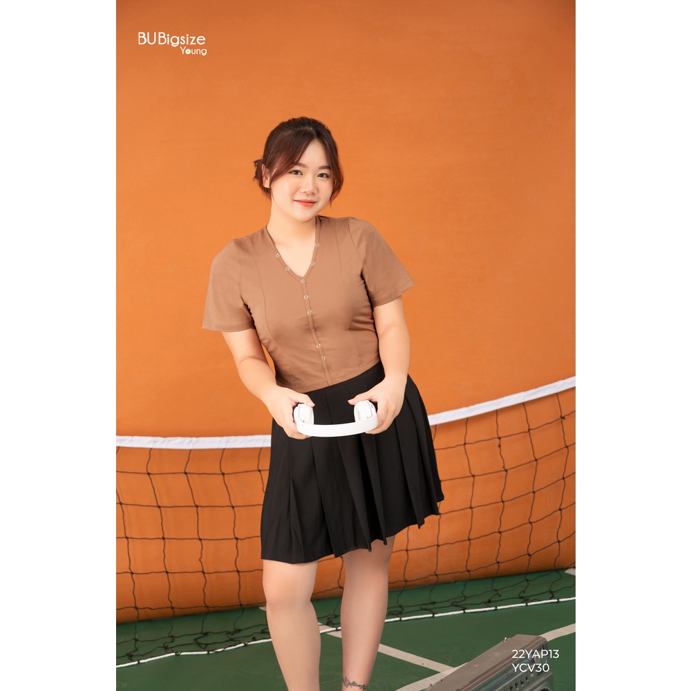 Áo thun cổ tim 7 mảnh cúc bấm BIGSIZE  - 22YAP13 -