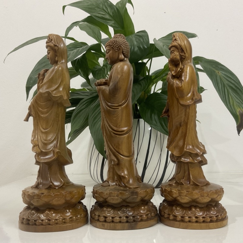 bộ tượng Tây phương Tam thánh bằng gỗ thơm cao 20 cm