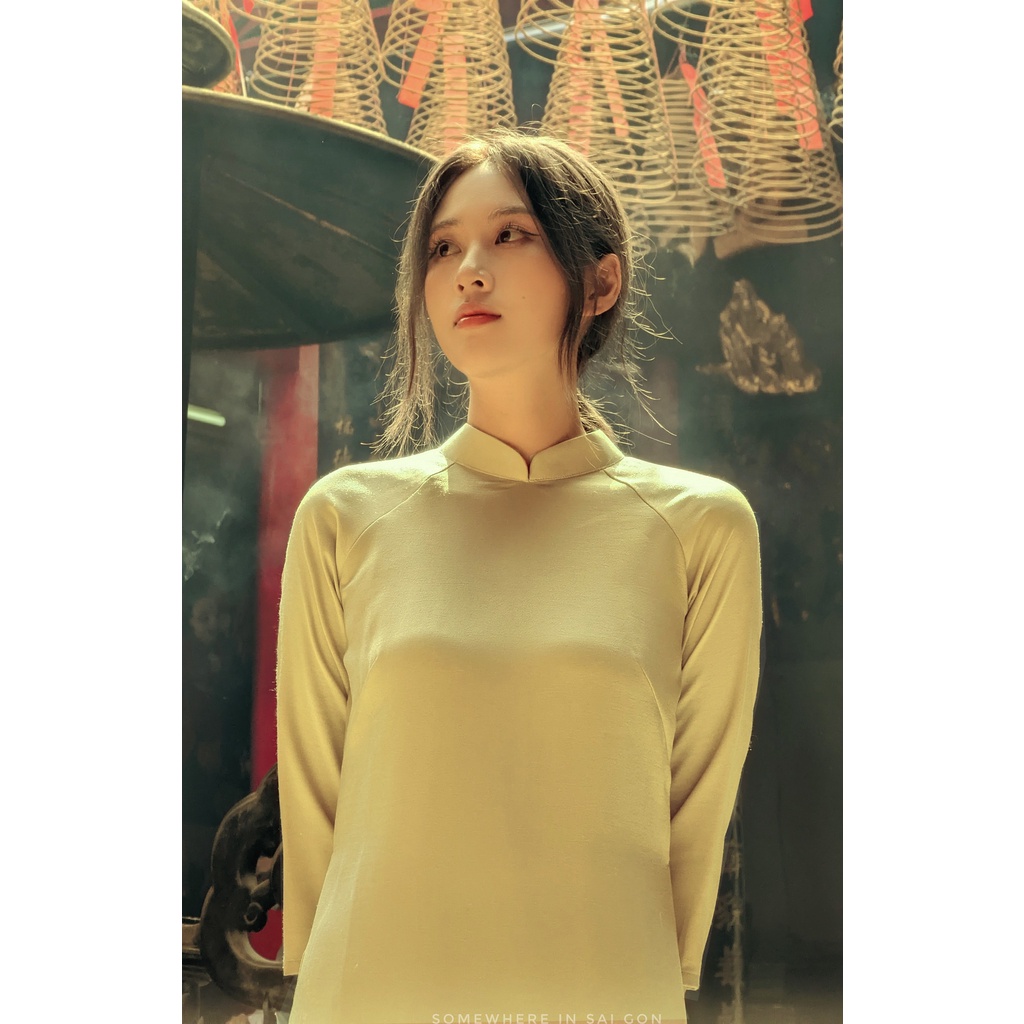 Set Áo dài Rosemary Lụa Tây Thi Vàng Cải Chua