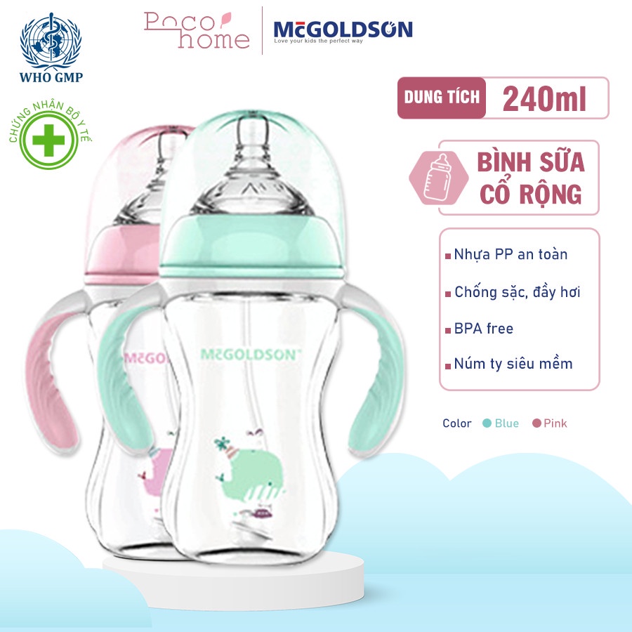 [Nhập SPE2545 hoàn 10K xu cho đơn 50K] Bình Sữa PP Cổ Rộng McGOLDSON PP (240ml) Có Ống Dẫn Sữa Chống Sặc Cho Bé