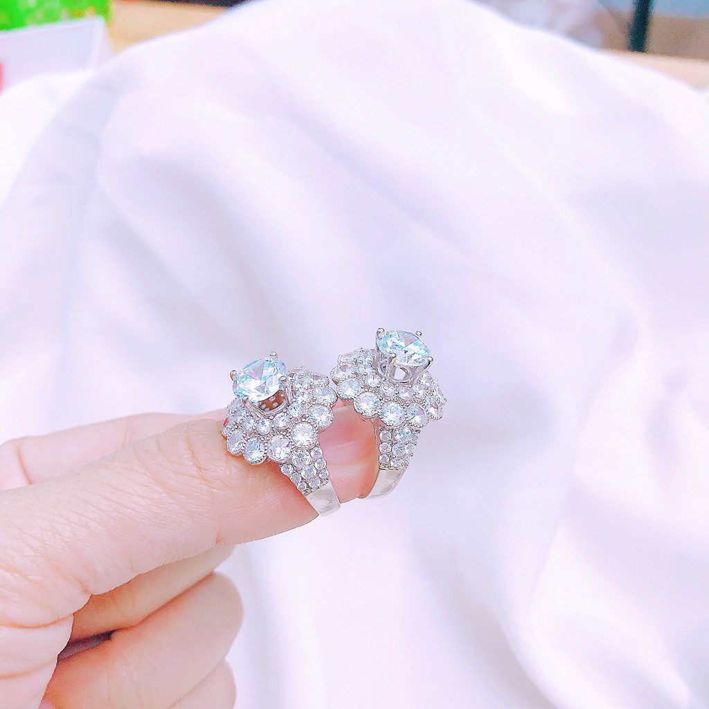 XẢ NHẪN BẠC Ý XI KIM CAO CẤP GẮN ĐÁ SANG CHẢNH - BẠC CHUẨN BIBI