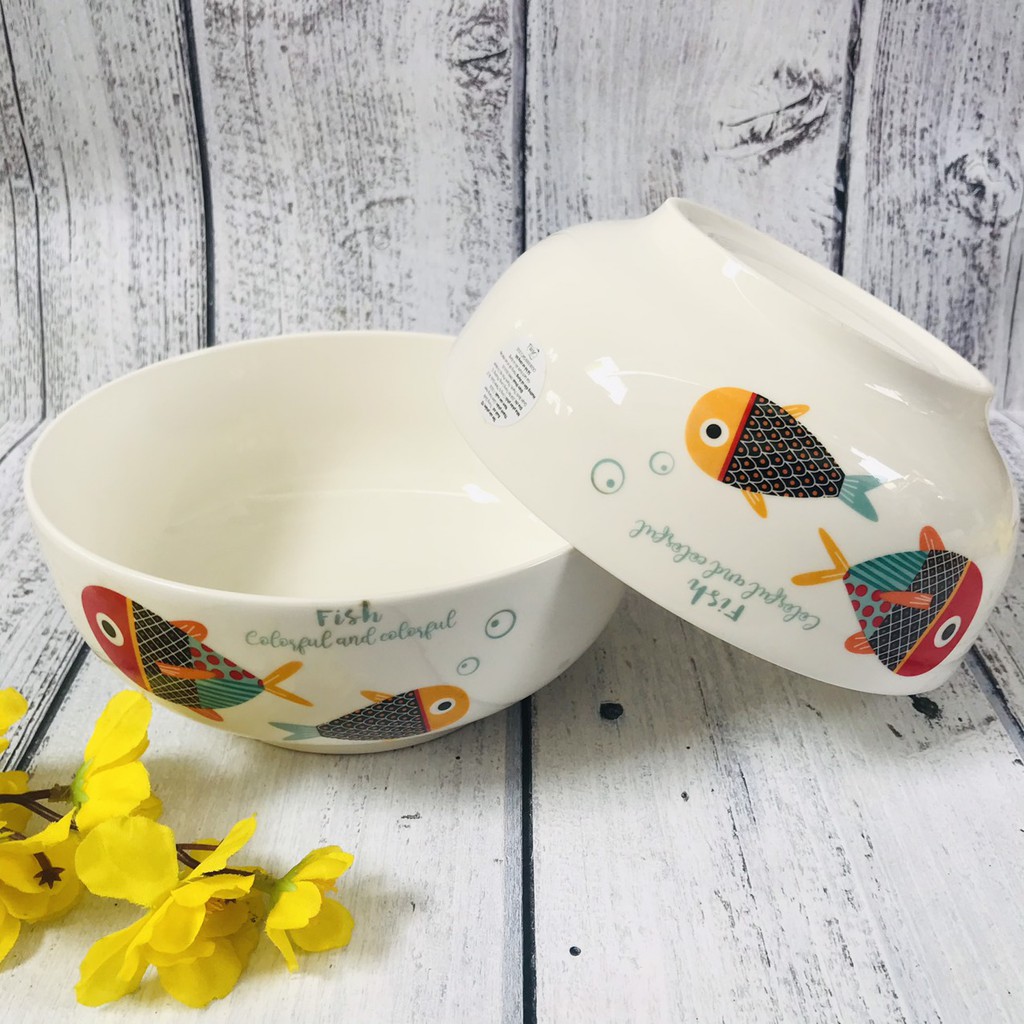 Bộ 2 Tô Sứ Hoa Văn Ngẫu Nhiên - 7inch 18cm - Kiểu Nhật - Tráng Men Cao Cấp