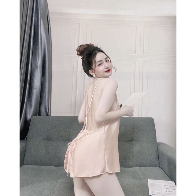 sét đồ ngủ lụa satin đan dây viền ren sexy cao cấp