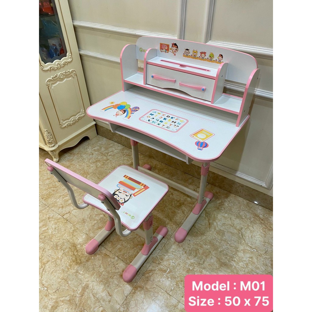 BỘ BÀN HỌC SINH TĂNG CHỈNH ĐỘ CAO KÈM GIÁ SÁCH KÍCH THƯỚC 50CM *75CM | BigBuy360 - bigbuy360.vn