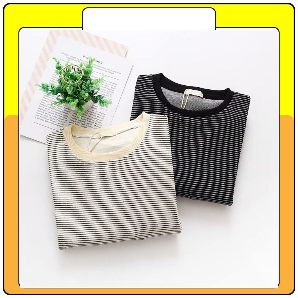 Áo nỉ kẻ pha viền phong cách vintage, áo kẻ dài tay Queenshop