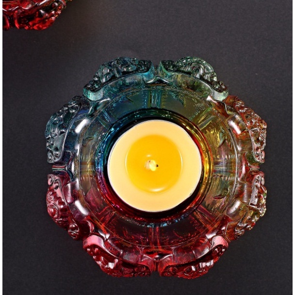 Cốc đựng nến, chân nến thủy tinh hoa sen lưu ly thờ cúng ngũ sắc