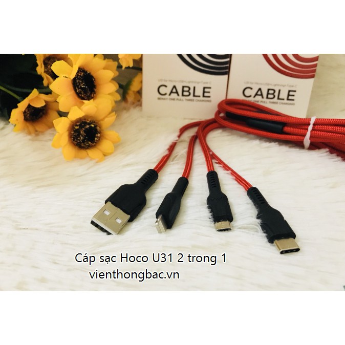 Cáp sạc Hoco U31 dây dù 3 trong 1 1.2m