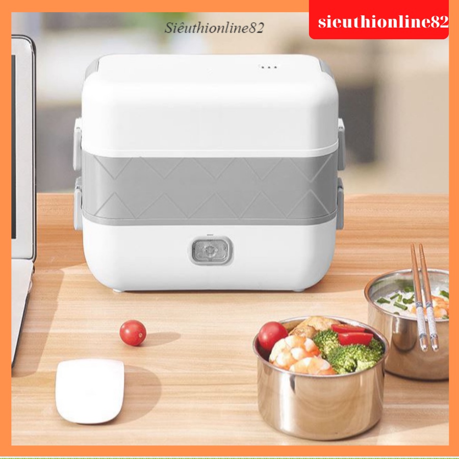 Hộp cơm cắm điện văn phòng giữ nhiệt , Hộp đựng cơm Lunchbox 2 tầng 4 bát inox dễ dàng hâm nóng thức ăn