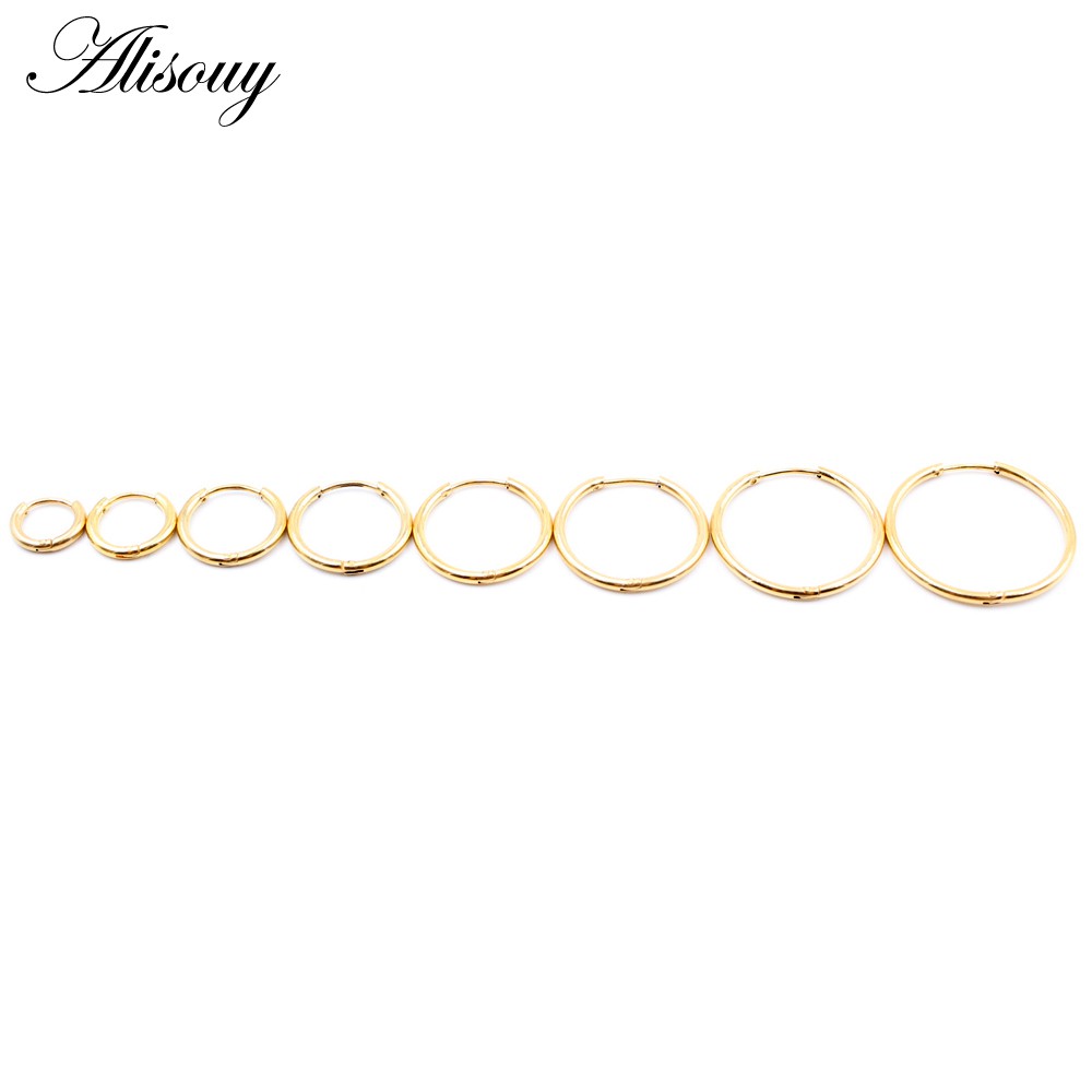 Alisouy Set 2 Khuyên Tai Tròn Bằng Thép Không Gỉ Dày 1.6mm Phong Cách punk Cá Tính Dành Cho Nam Và Nữ