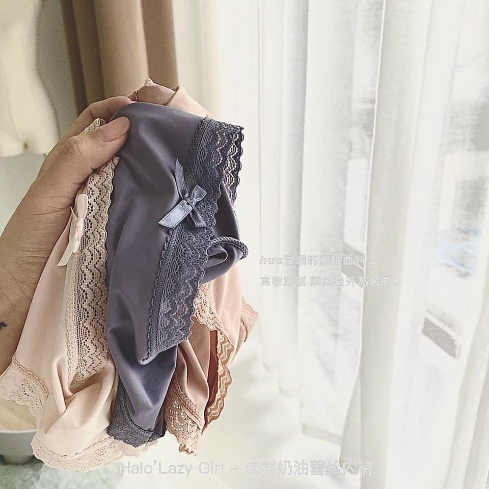 Set 3 Quần Lót Đúc Su Thun Lạnh Viền Ren Phối Nơ kèm Túi Zip 499