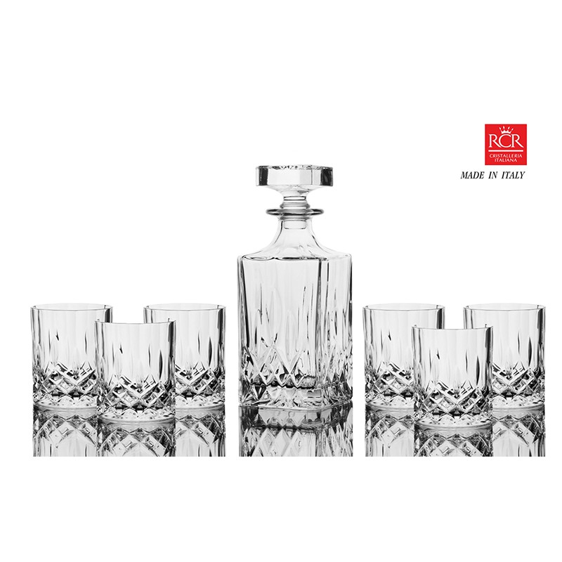 Bộ 1 Bình Rượu 750 ml và 6 Ly Rượu 300 ml Thuỷ Tinh Pha Lê Ý RCR - Opera Whisky Set